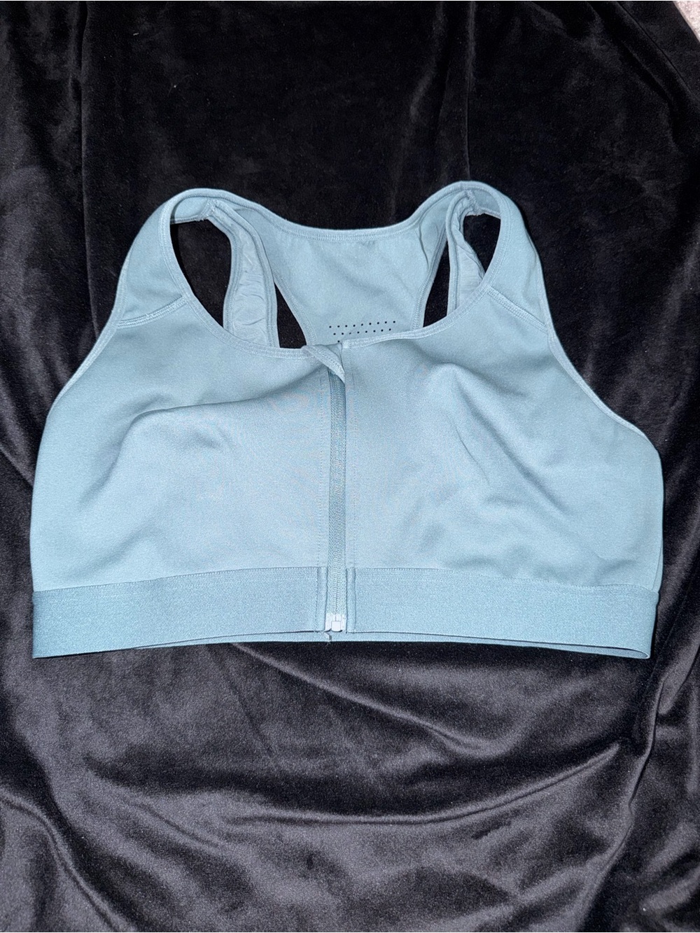 Fabletics Front-Zip Sports Bra in Light Blue